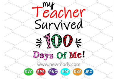 My Teacher Survived 100 Days Of Me SVG - Teacher SVG Cut Files