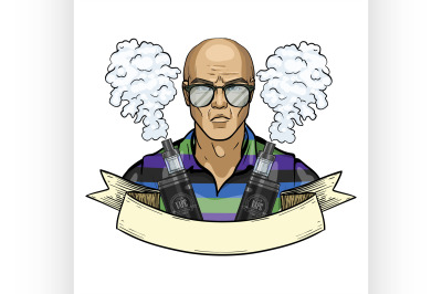 Sketch of hipster man with vaporizer cigarette