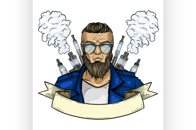 Sketch of hipster man with vaporizer cigarette 3