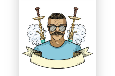 Sketch poster of hipster man with hookah 5