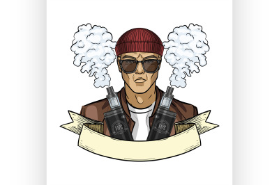 Sketch of hipster man with vaporizer cigarette 8