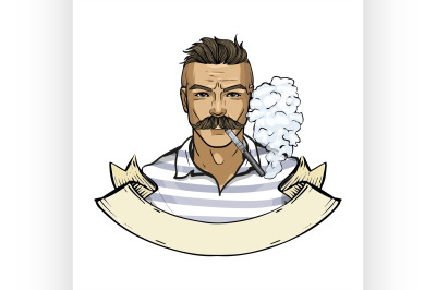 Sketch of hipster man with vaporizer cigarette 9