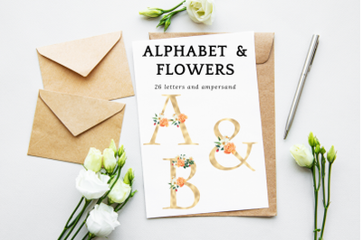 Spring Floral printable alphabet, Gold foil alphabet, Floral alphabet