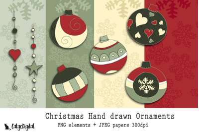 Christmas Hand drawn Ornaments Scrapbooking Papers