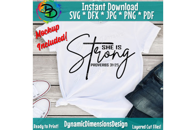 She Is Strong svg, Proverbs 31:25 SVG, Christian svg, dxf and png inst
