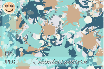 Blue, teal, beige, white camouflage seamless pattern.