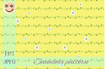 White flowers and stems on the yellow seamless pattern