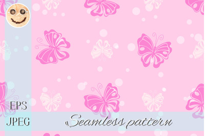 Pink butterfly white ink drops vector seamless pattern