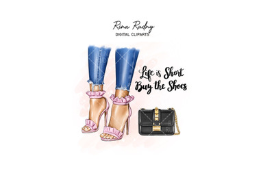 Fashion high heel shoes and bag clipart