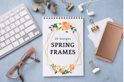 Spring Geometric Gold Frames, Floral Crystal Frames, Wedding Polygonal