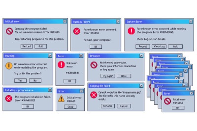 Retro error message. Old user interface system failure window, fatal a