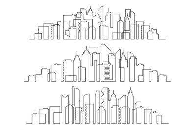 Line art cityscape. Town buildings horizontal panorama, city skyscrape