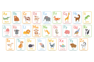 Alphabet cards for kids. Educational preschool learning ABC card with