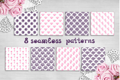 8 Mother&#039;s Day hand drawn seamless patterns