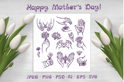 13 Mother&#039;s Day hand drawn elements