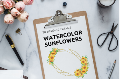 Sunflowers Geometric Gold Frames, Wedding Summer Crystal Frames