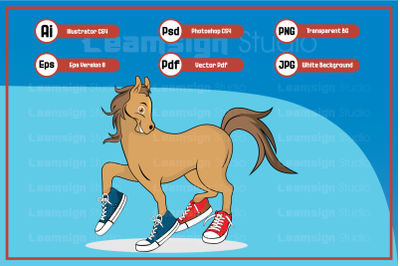 Horse cartoon wearing shoes character illustration