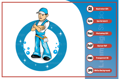 Cartoon character of cleaning service worker design