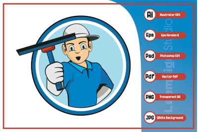 Cartoon character of cleaning service worker design