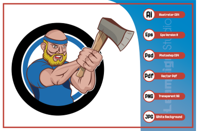 Master cartoon character axe throwing logo design