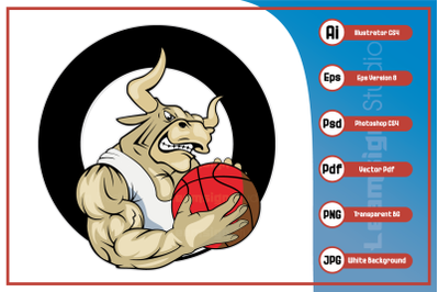 Cartoon character of bull basketball team logo design