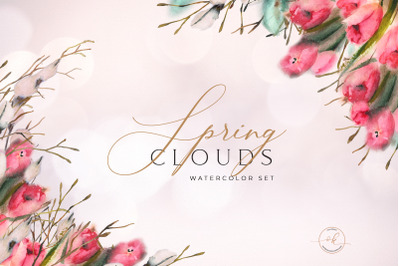 Spring Clouds Watercolor Floral Set
