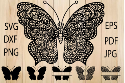 Butterfly SVG, Butterfly Monogram Frame, Zentangle SVG