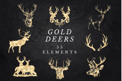 Deer Clipart&2C; Antler Clip Art&2C; Gold Glitter Deers