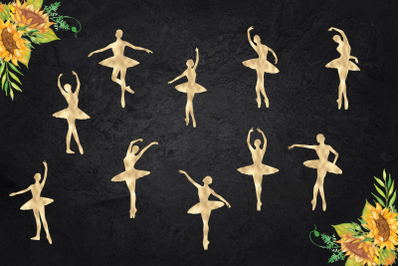 Gold Foil Ballerina Silhouettes&2C; Ballerina clip art