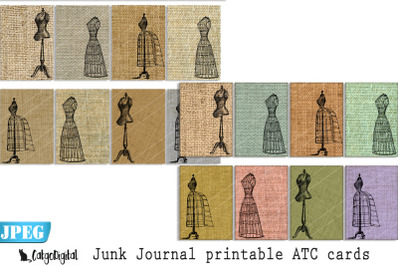 Junk Journal Printable ATC cards Burlap Scrapbooking