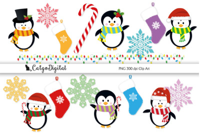 Christmas Penguins Scrapbooking Clip Art Kit PNG