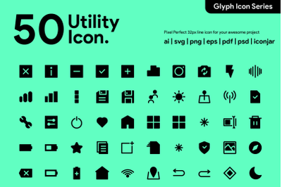 50 Utility Icon Glyph