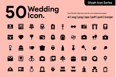 50 Wedding Icon Glyph