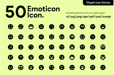 50 Emoticon Icon Glyph