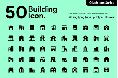 50 Building Icon Glyph