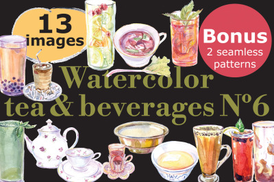 Watercolor vector tea &amp; beverages-6
