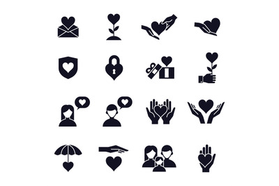 Love and heart icons. Love couple, family, children and romantic relat
