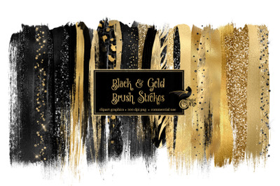 Black and Gold Brush Strokes Clipart