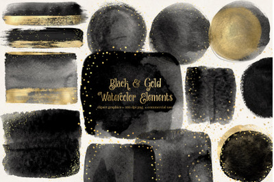 Black and Gold Watercolor Elements