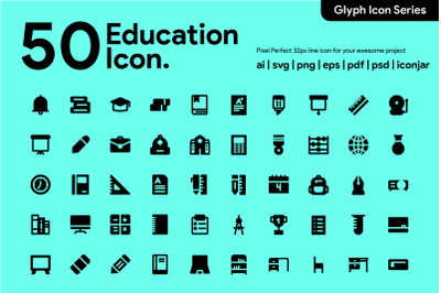 50 Education Icon Glyph