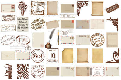 Vintage Stationery, Postage and Elements AI EPS PNG