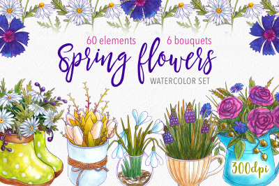 Spring flowers watercolor clipart