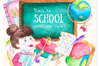 School clipart Digital Teacher clipart Back to school Watercolor