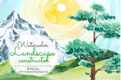 Landscape clipart Watercolor landscape constructor Mountain Trees