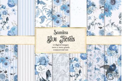 Blue Floral Digital Paper