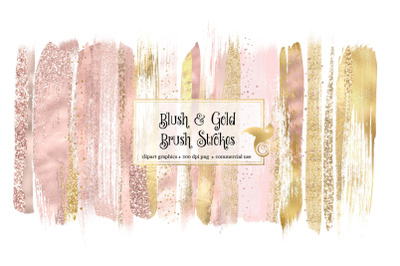 Blush and Gold Brush Strokes Clipart