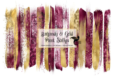 Burgundy and Gold Brush Strokes Clipart