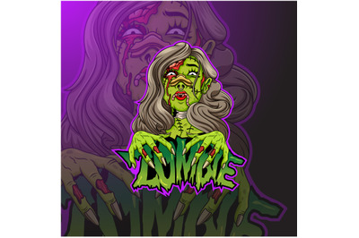 Scary zombie female cartoon head