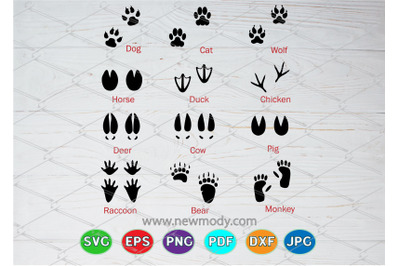 Animal Tracks Svg Bundle - 12 different animal Footprints SVG