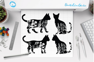 Floral Cat SVG, Flower Cat SVG Cut Files, Cat Clipart